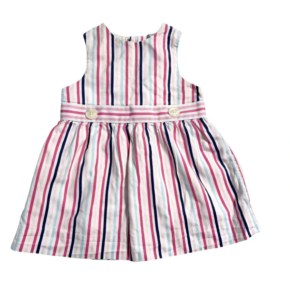 Baby Gap Dress 6-12 Months Pink Blue Striped Nautical Anchor Button Sleeveless